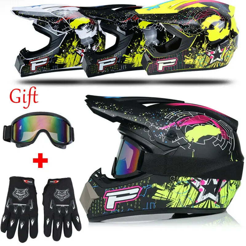 Off Road Motorcycle Helmet Full Face W/Goggle Gloves