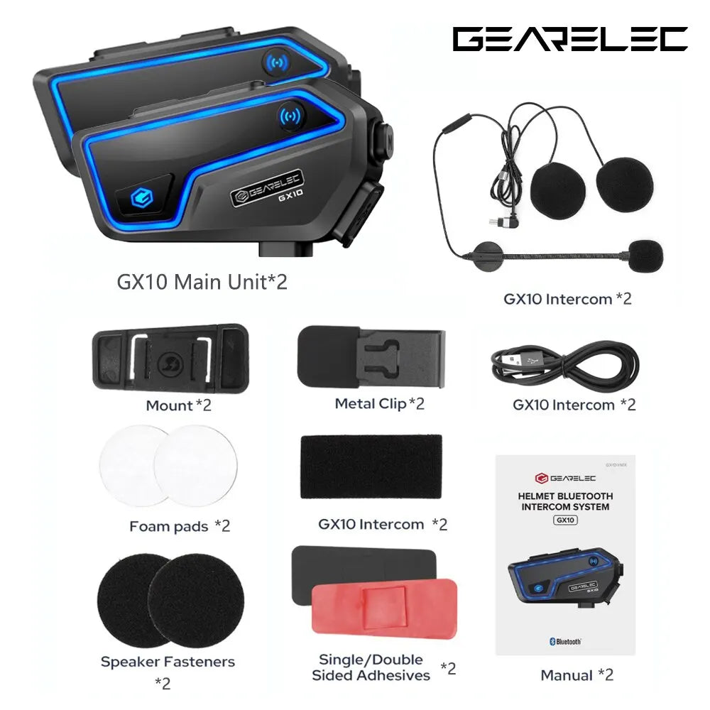 GEARELEC GX10 Motorcycle Intercom Helmet Bluetooth Headset 10 Riders