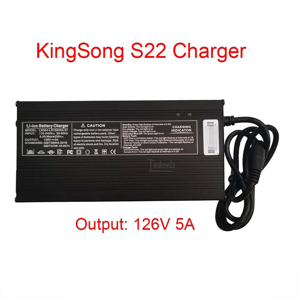 Original Kingsong S22 Charger King song S22 electric unicycle 126V 5A Charger power