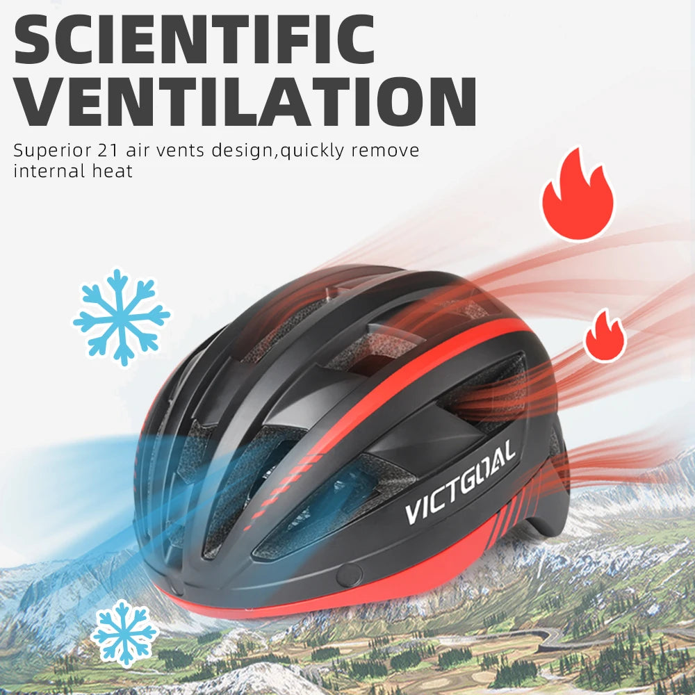 VICTGOAL MTB Road Bike Helmet for Men Women Visor Goggles LED Rear Light Mountain Bicycle Helmet Racing Safety Cycling Helmets