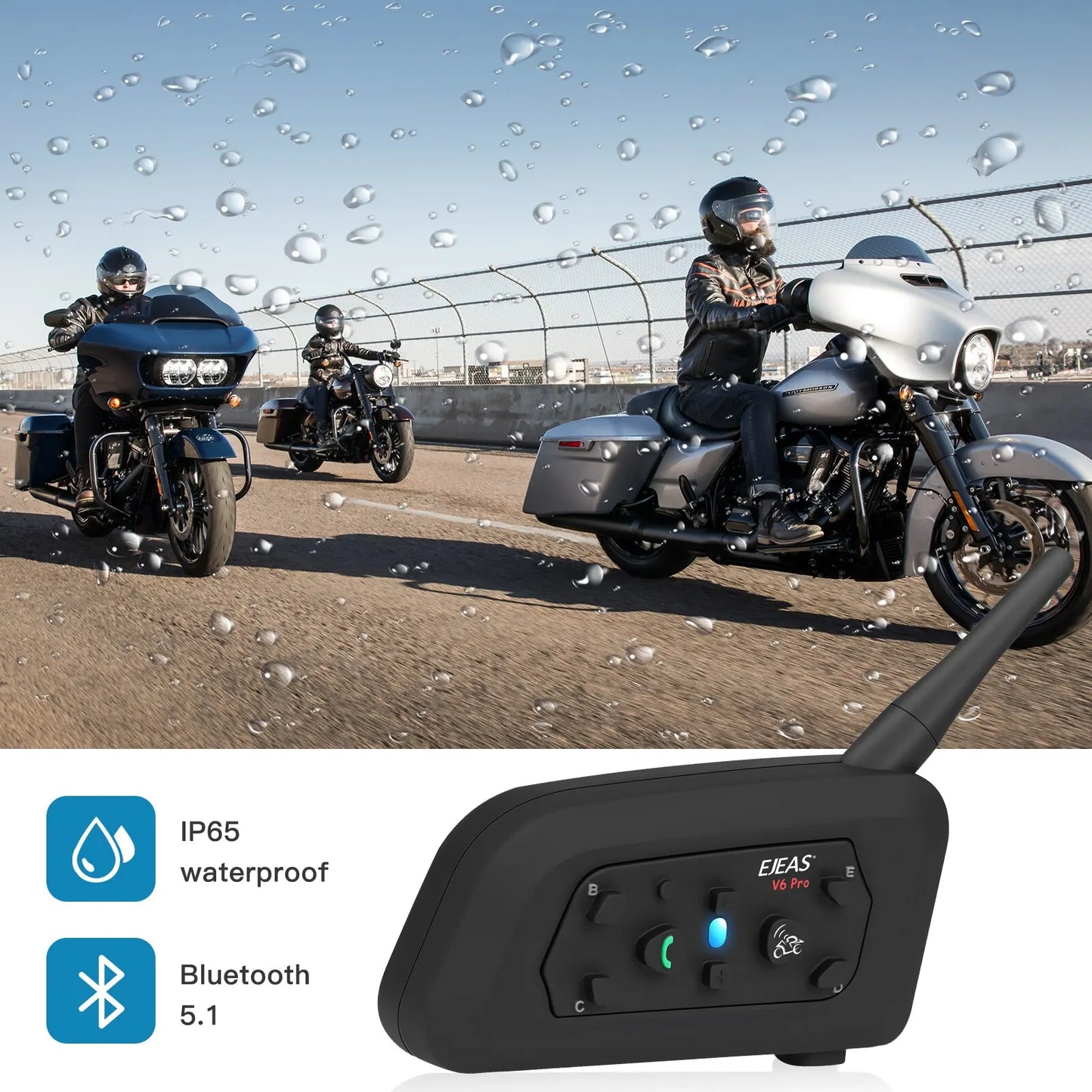 Ejeas V6 Pro Bluetooth Motorcycle Helmet Intercom 850mAh + Free Gift