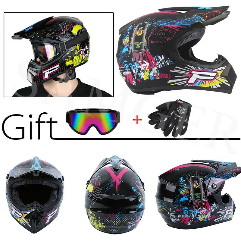 Off Road Motorcycle Helmet Full Face W/Goggle Gloves