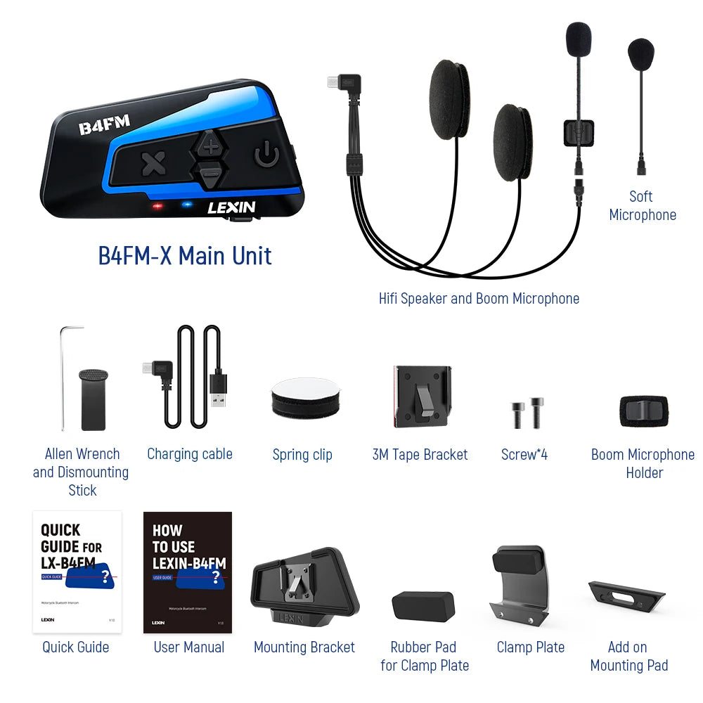 Lexin B4FM-X Bluetooth Intercom Headsets BT 5.0