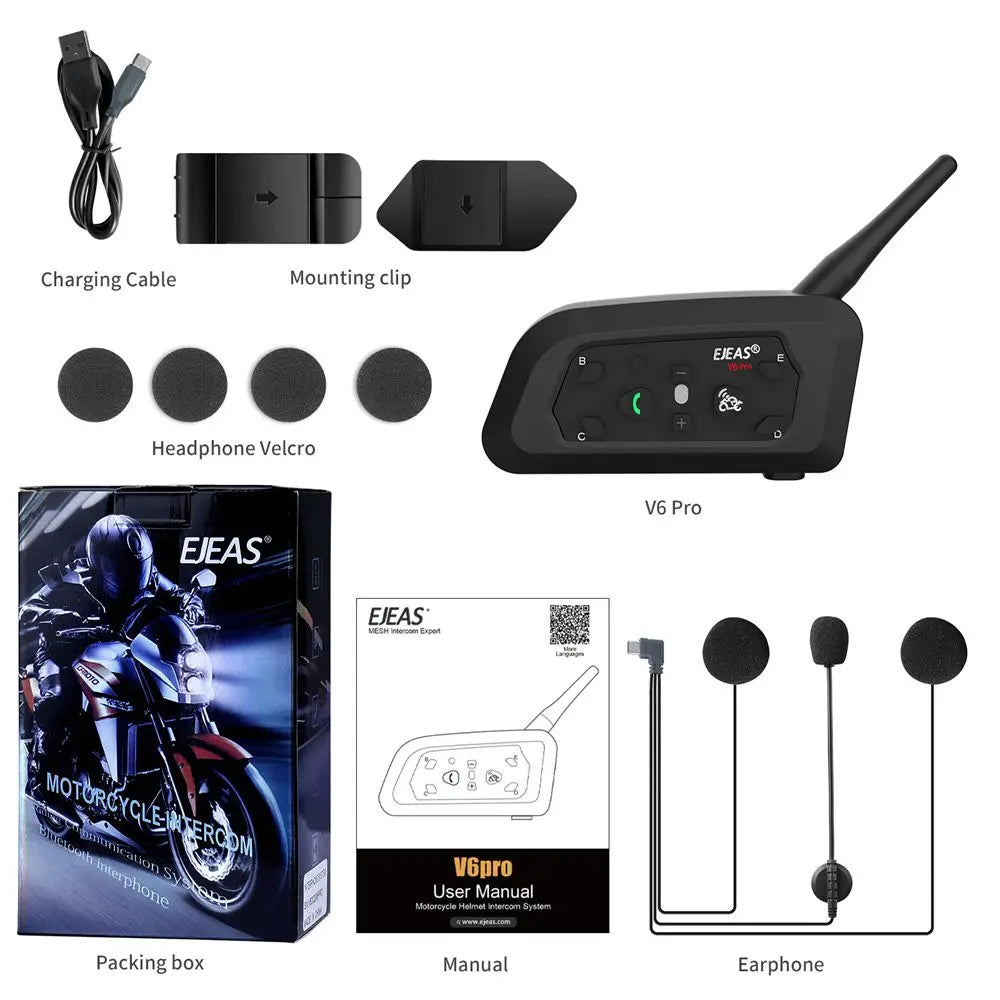 Ejeas V6 Pro Bluetooth Motorcycle Helmet Intercom 850mAh + Free Gift