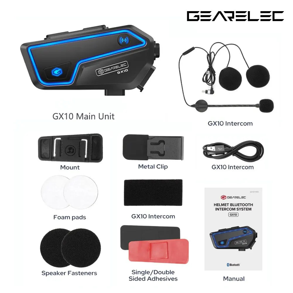 GEARELEC GX10 Motorcycle Intercom Helmet Bluetooth Headset 10 Riders