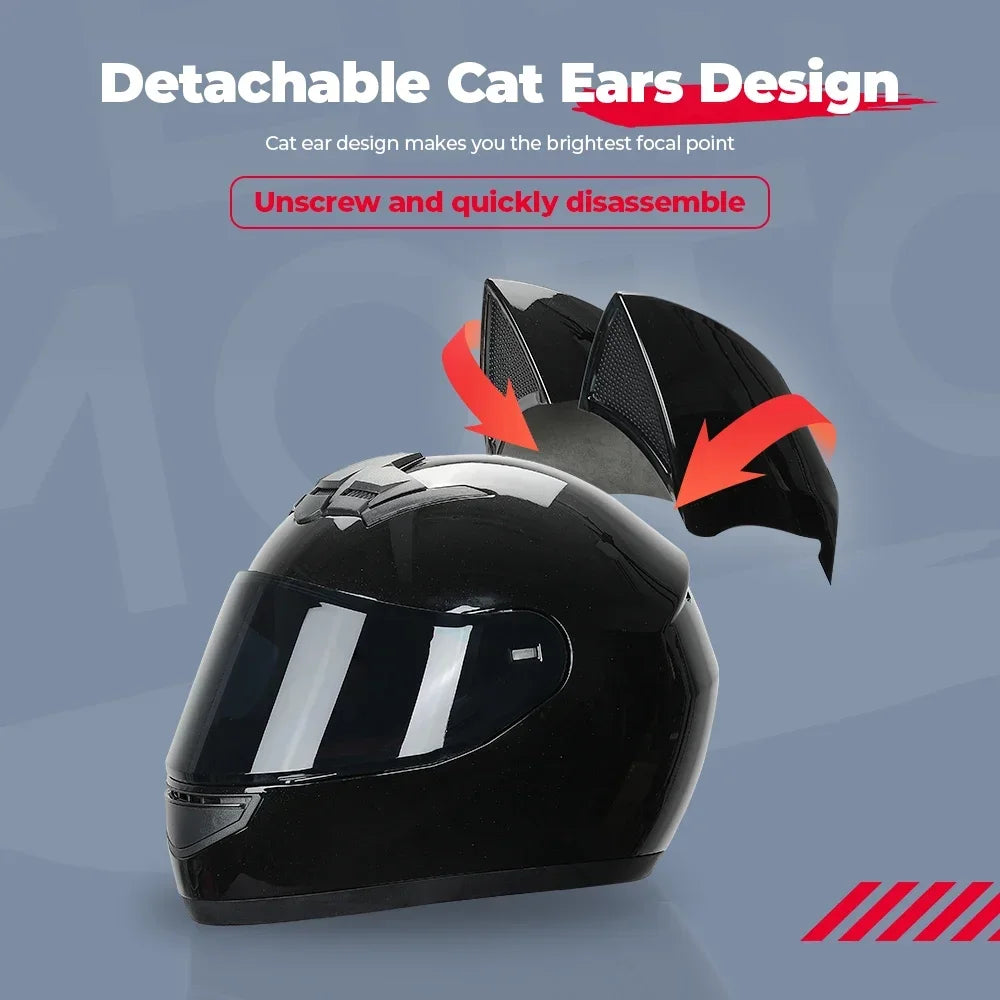 KemiMOTO Full Face Detachable Cat Ear Motorcycle Helmet DOT