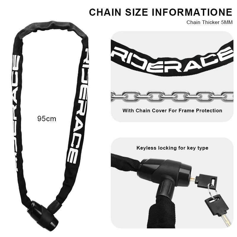 RIDERACE Bicycle Chain Lock Portable Anti-theft High Security