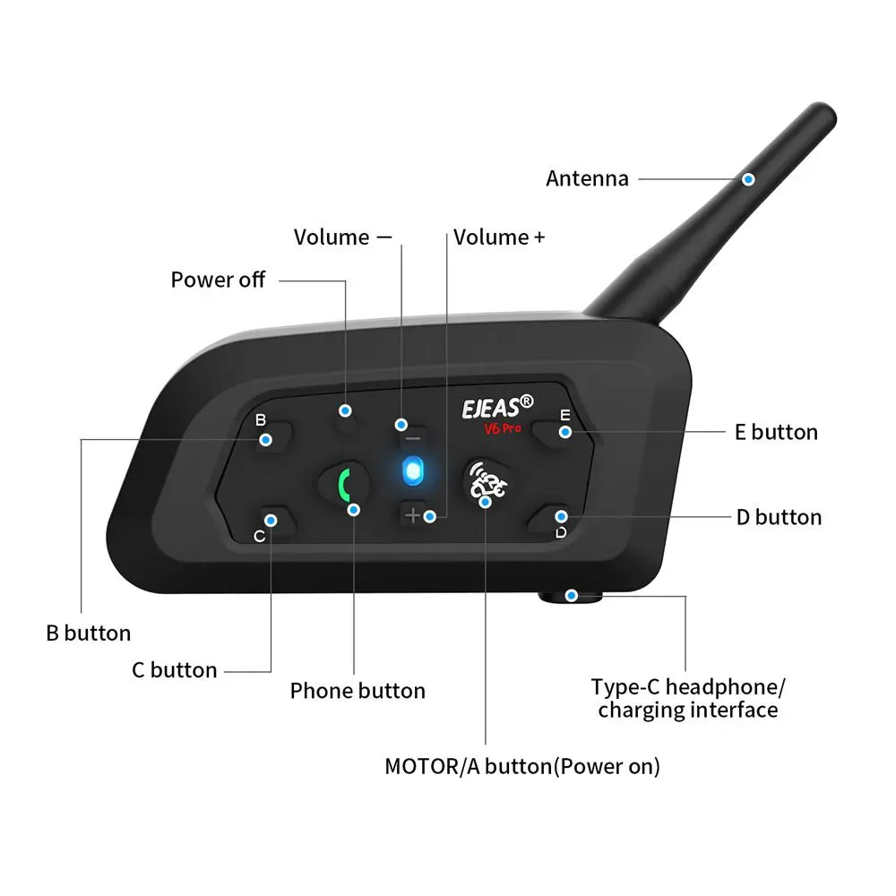 Ejeas V6 Pro Bluetooth Motorcycle Helmet Intercom 850mAh + Free Gift