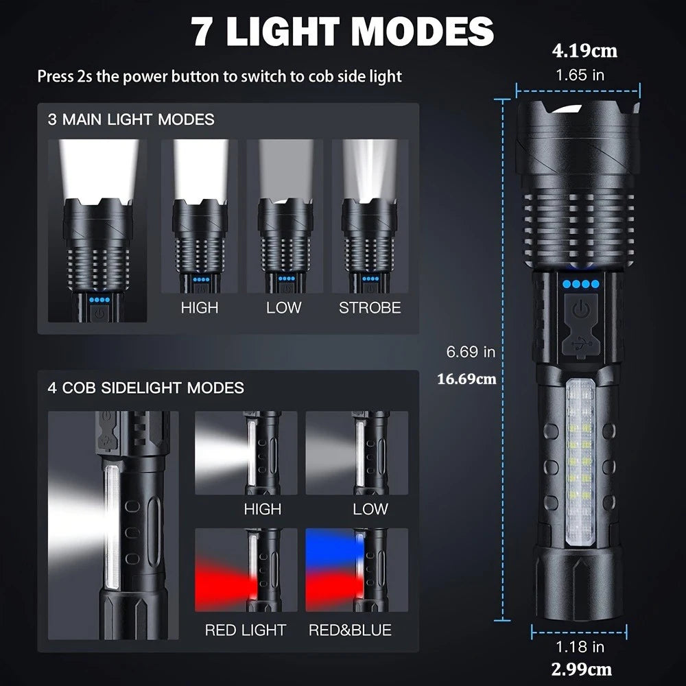 1/2pcs Rechargeable  High Lumens Flashlights