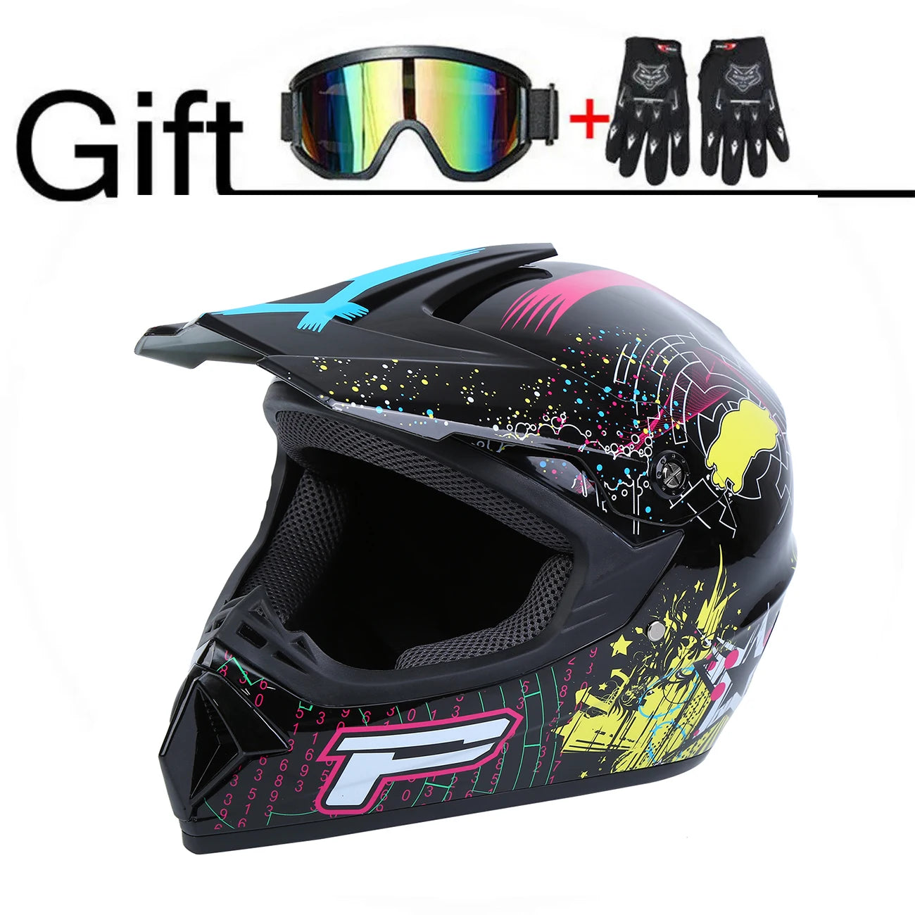 Off Road Motorcycle Helmet Full Face W/Goggle Gloves