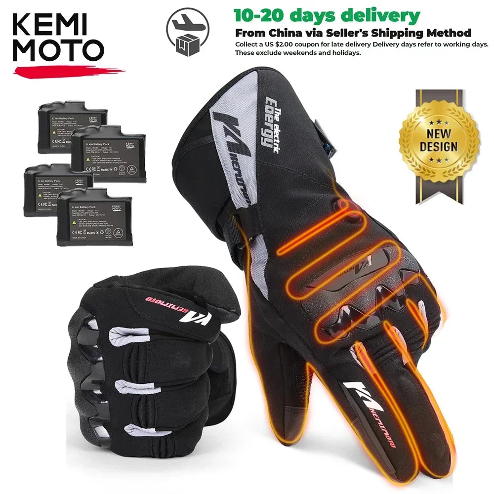 KemiMoto Motorcycle Touch Screen Heated Gloves