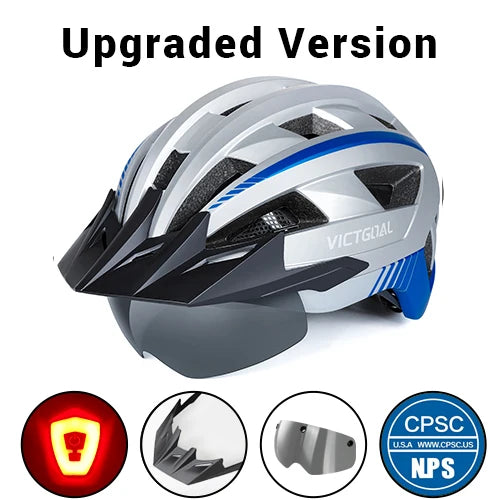 VICTGOAL MTB Road Bike Helmet for Men Women Visor Goggles LED Rear Light Mountain Bicycle Helmet Racing Safety Cycling Helmets