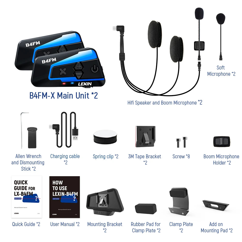 Lexin B4FM-X Bluetooth Intercom Headsets BT 5.0