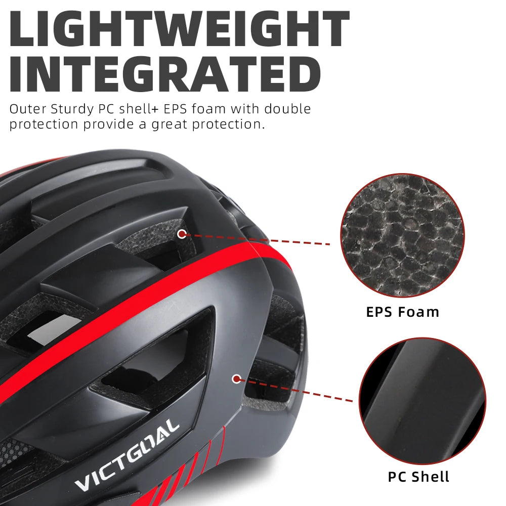 VICTGOAL MTB Road Bike Helmet for Men Women Visor Goggles LED Rear Light Mountain Bicycle Helmet Racing Safety Cycling Helmets