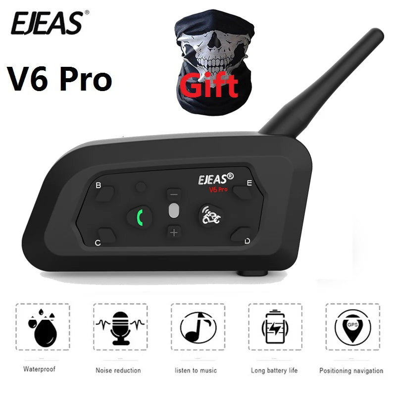 Ejeas V6 Pro Bluetooth Motorcycle Helmet Intercom 850mAh + Free Gift