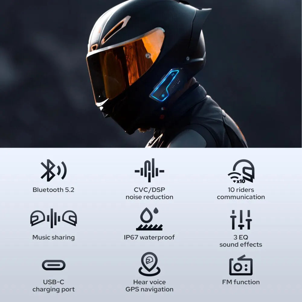 GEARELEC GX10 Motorcycle Intercom Helmet Bluetooth Headset 10 Riders