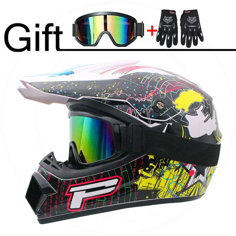 Off Road Motorcycle Helmet Full Face W/Goggle Gloves