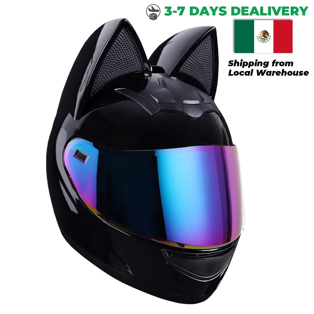 KemiMOTO Full Face Detachable Cat Ear Motorcycle Helmet DOT